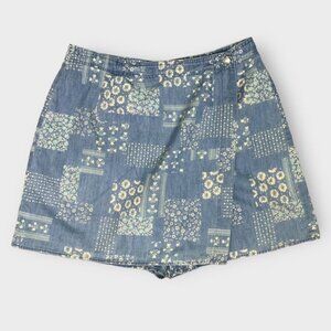 Villager Sport || Vintage Blue Floral Cotton Denim Patchwork Skort Size 14